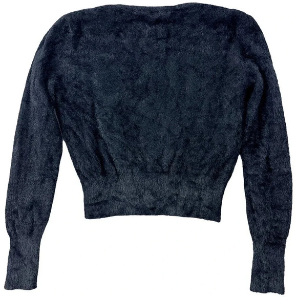Y2K bebe Fuzzy Sweater womens size Medium Large Jet Black Semi Crop 90s - Picture 2 of 16